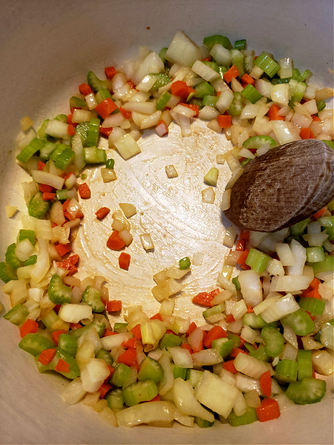 Sautéing vegetables for soup - trinity of cooking