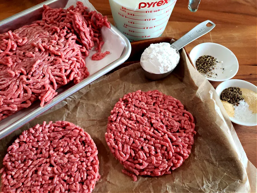 Ingredients for making hamburger steaks and country gravy