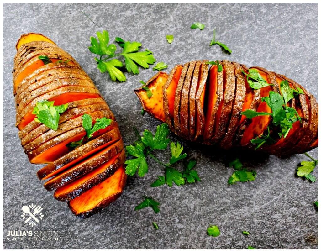 Baked Savory Hasselback Sweet Potatoes with butter and seasonings are such a nutritious side dish