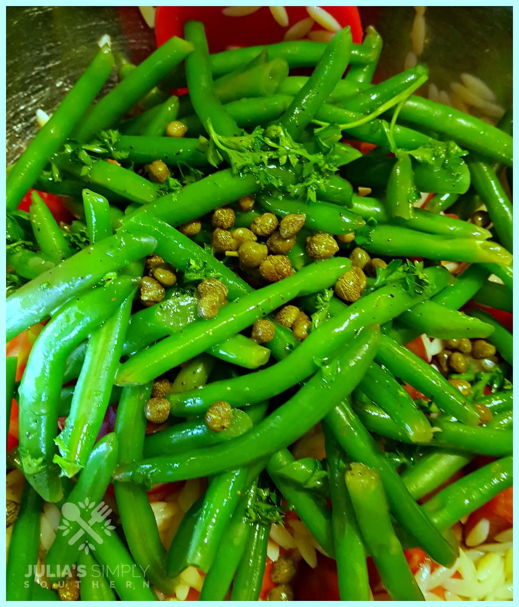 Making a cold green bean salad