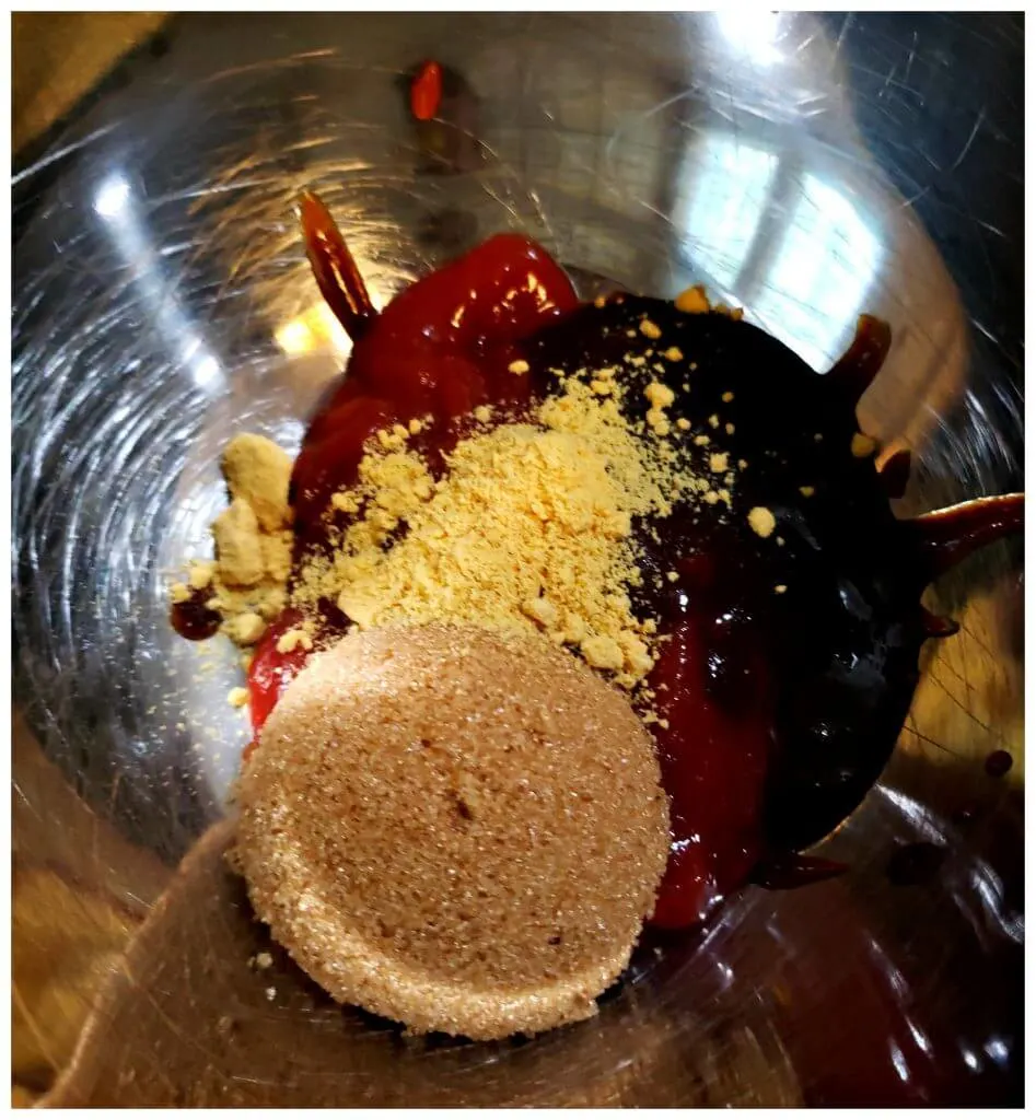 Ingredients in a mixing bowl to make a simple glaze for meatloaf