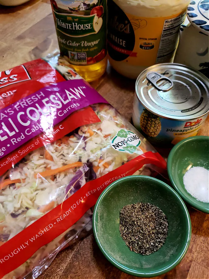 Ingredients for coleslaw with pineapple