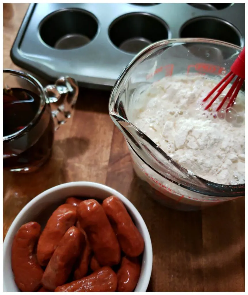 preparing pancake batter for breakfast piggies 