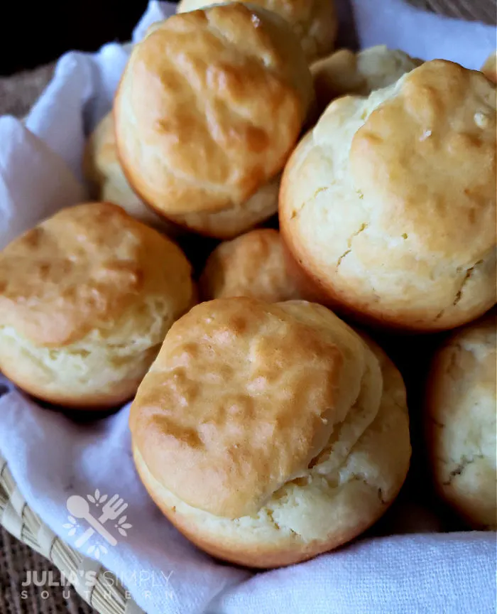 Basket of old fashioned mayonnaise biscuits- best recipe - delicious