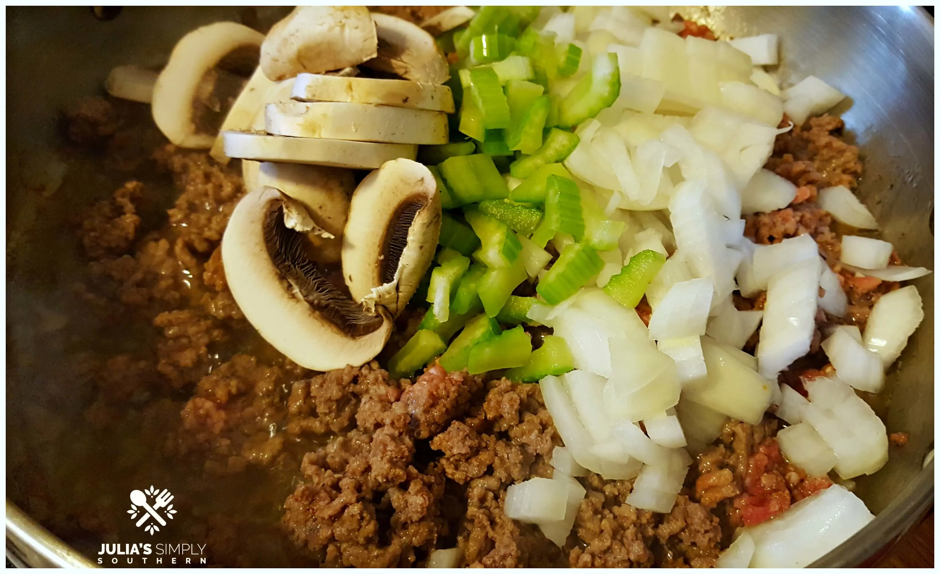 Preparing American Style Goulash in a skillet