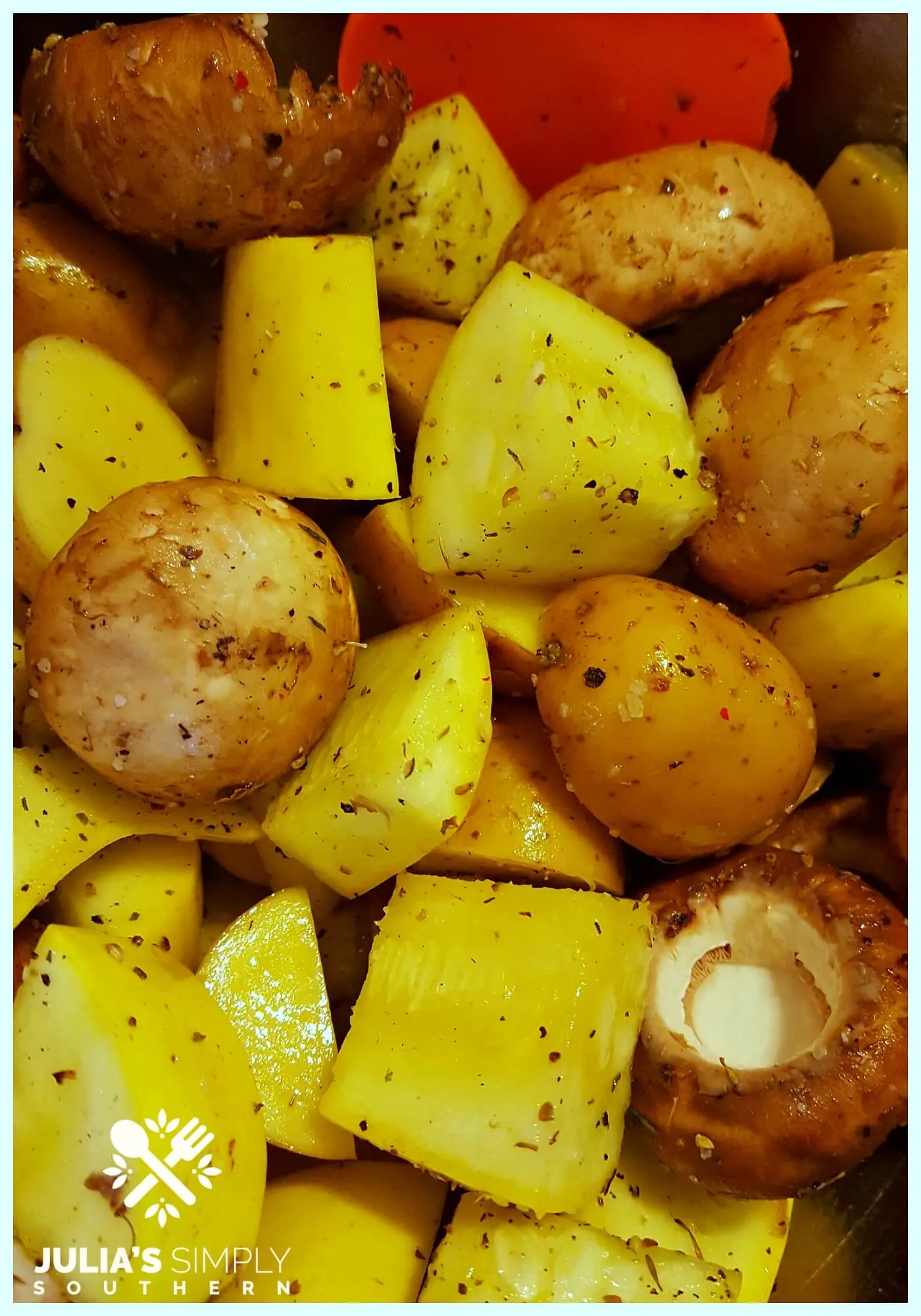Roasting vegetables in a sheet pan meal - seasoning vegetables