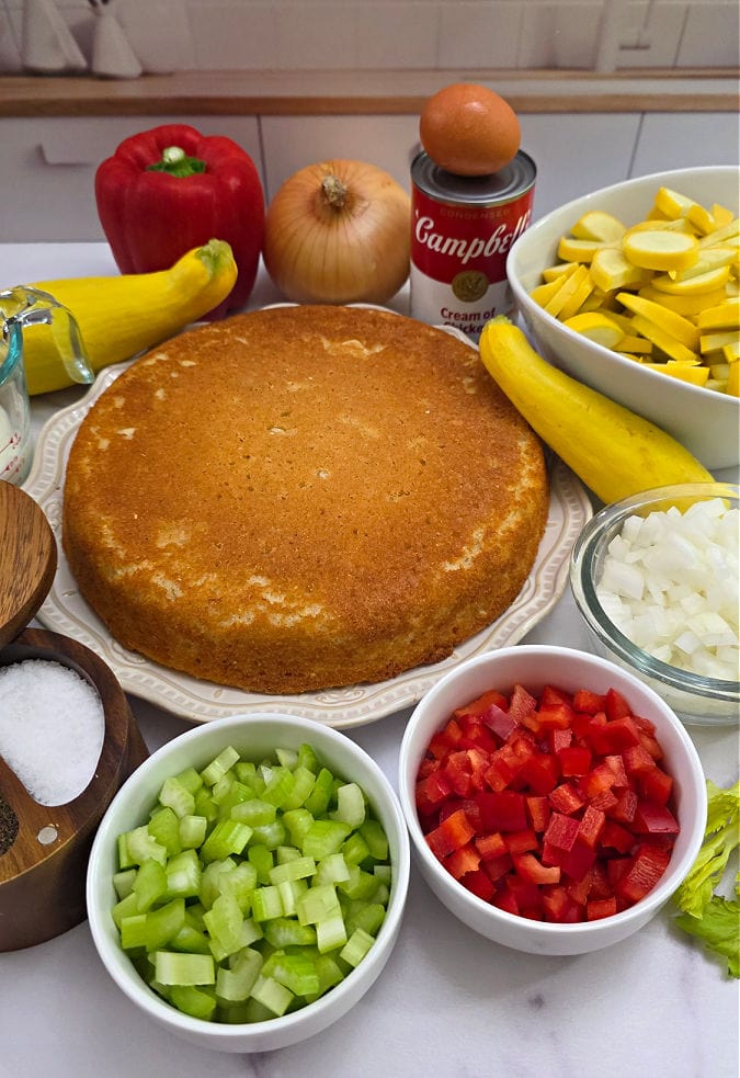 Ingredients for cornbread squash dressing