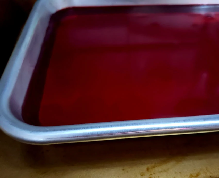 Sheet pan with congealed Jell-O gelatin