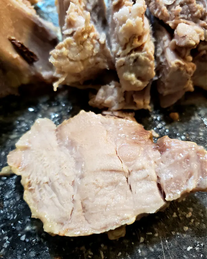 Slice of pork roast from the slow cooker