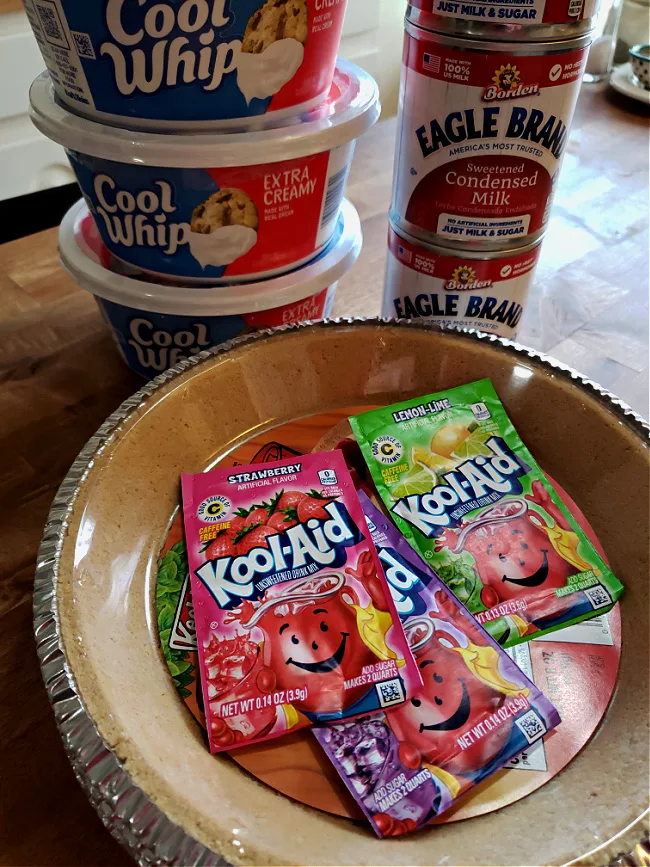 Ingredients to make Kool Aid Pie