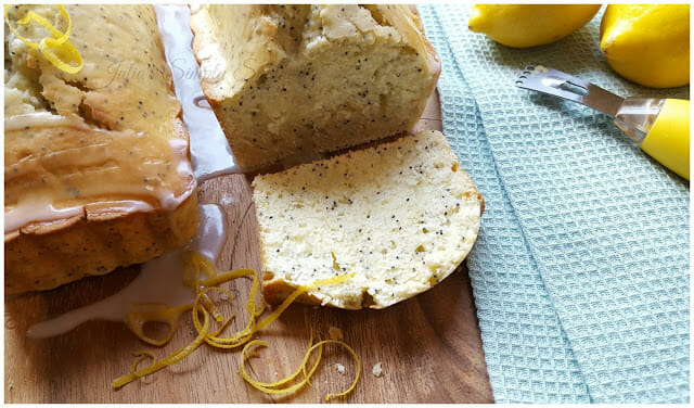 Lemon Poppy Seed Bread Loaves glazed and garnished with lemon zest