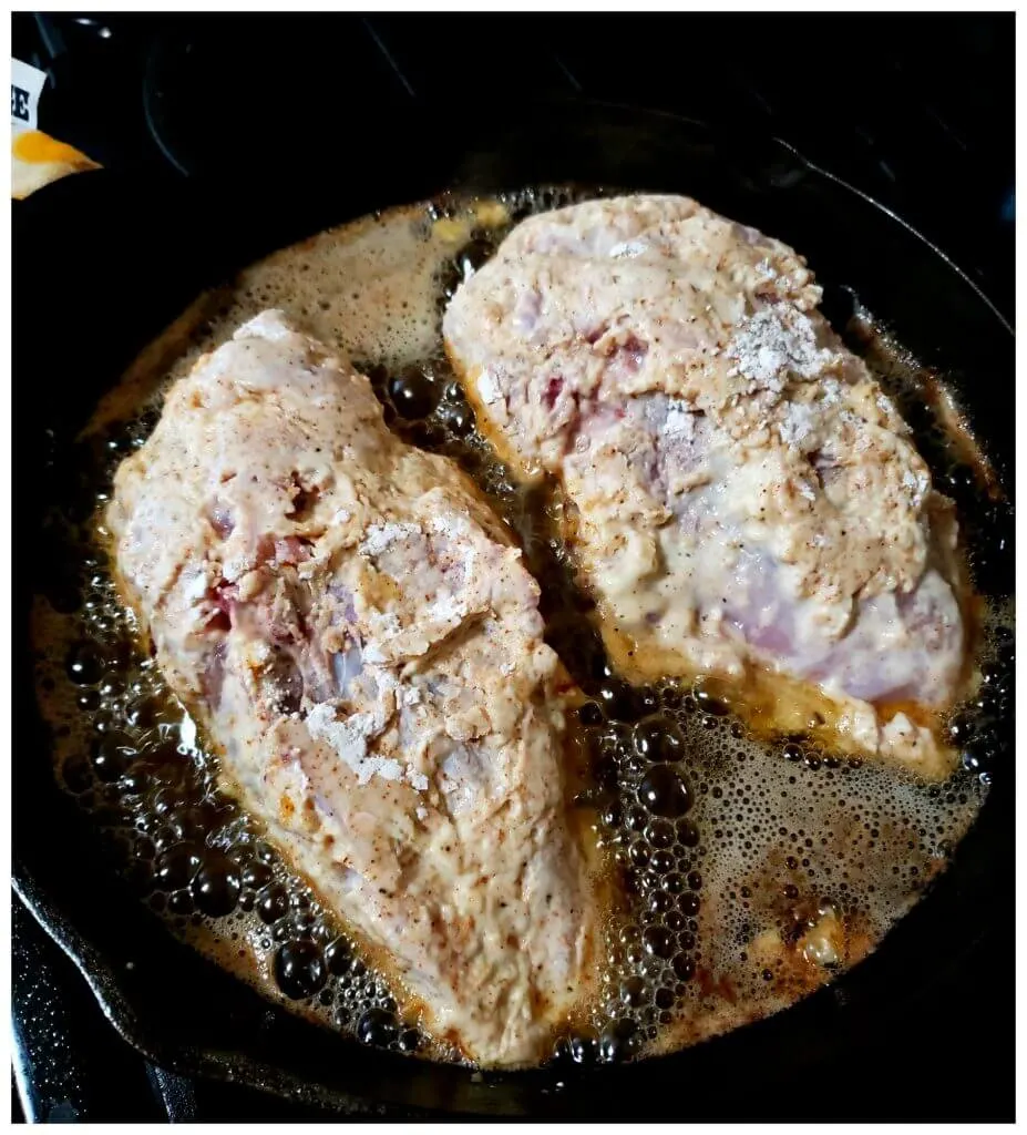 Frying bone in chicken in a cast iron skillet