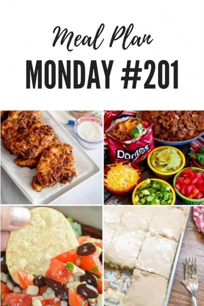 Meal Plan Monday 201 - Walking Taco Bar, Black Bean Caviar Salsa, Buttermilk Texas Sheet Cake, Mama's Chicken Planks and over 100 more recipes