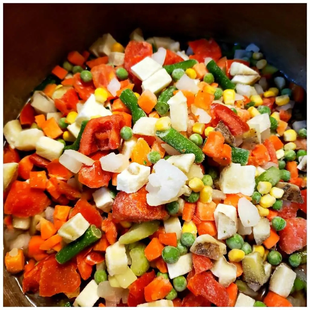 Beautiful vegetable mix in a soup pot