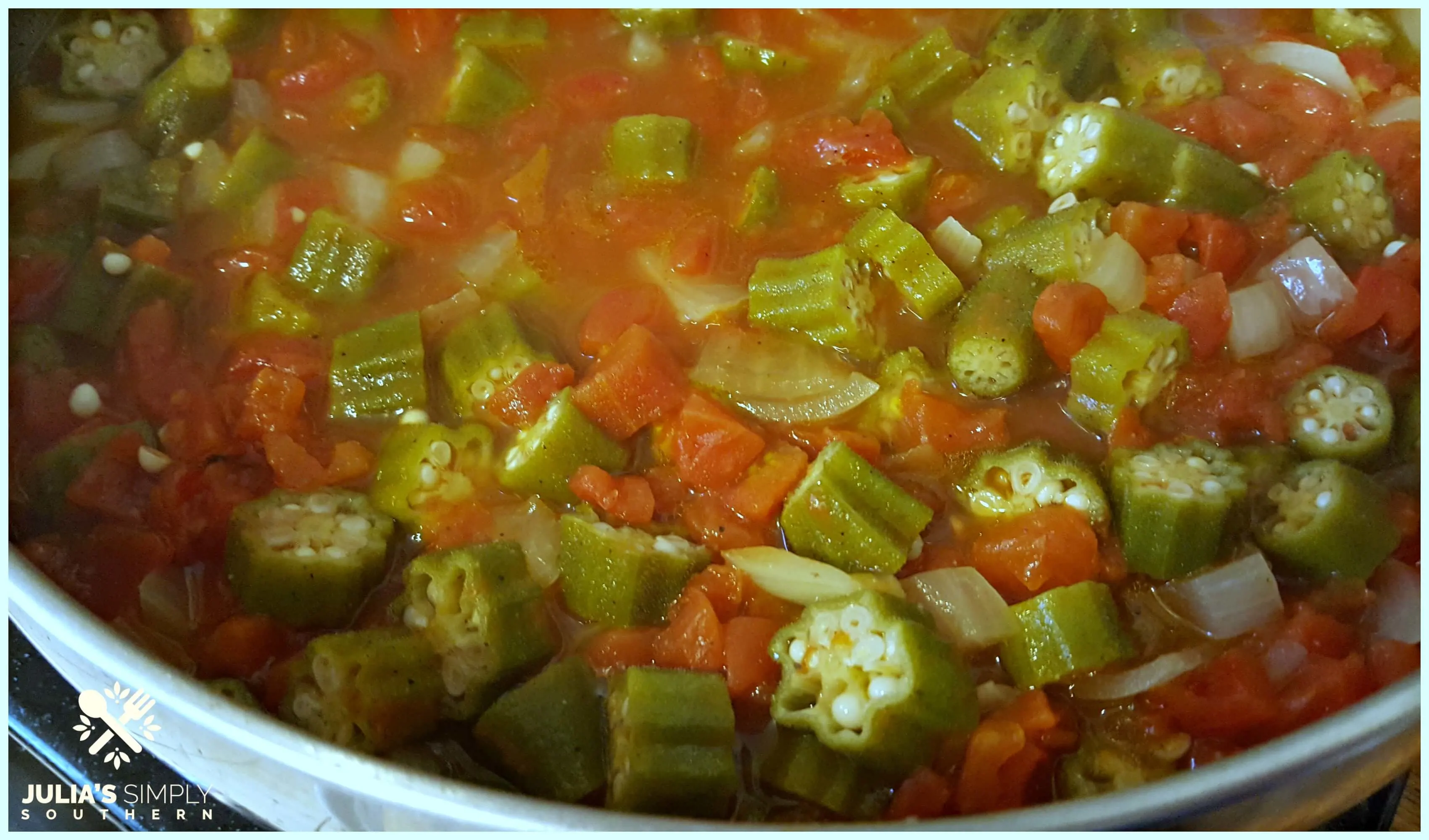 Southern okra and tomatoes cooking
