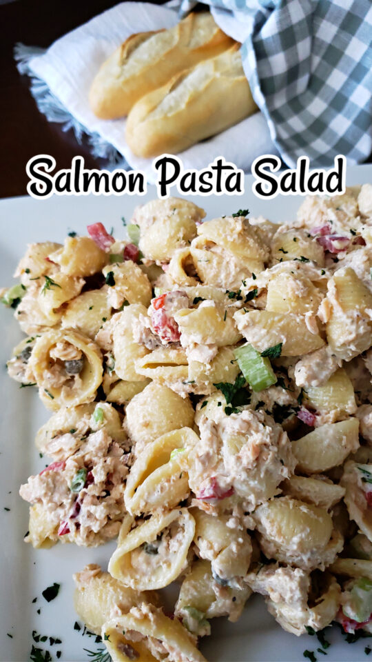 Easy Creamy Salmon Pasta Salad Recipe - Julias Simply Southern