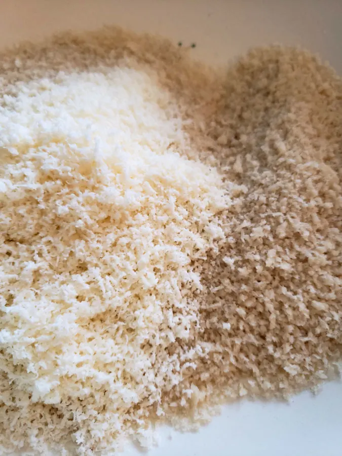 panko breadcrumbs with grated Parmesan cheese in a small mixing bowl