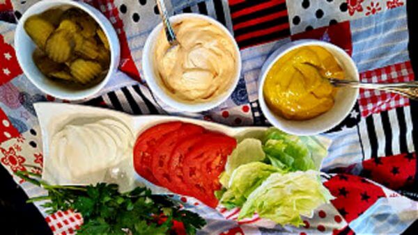 vegetables and condiments for burgers