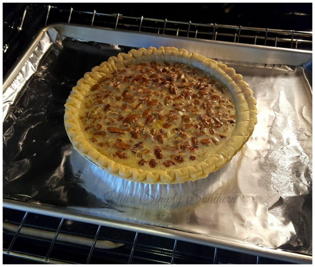 pecan pie in the oven