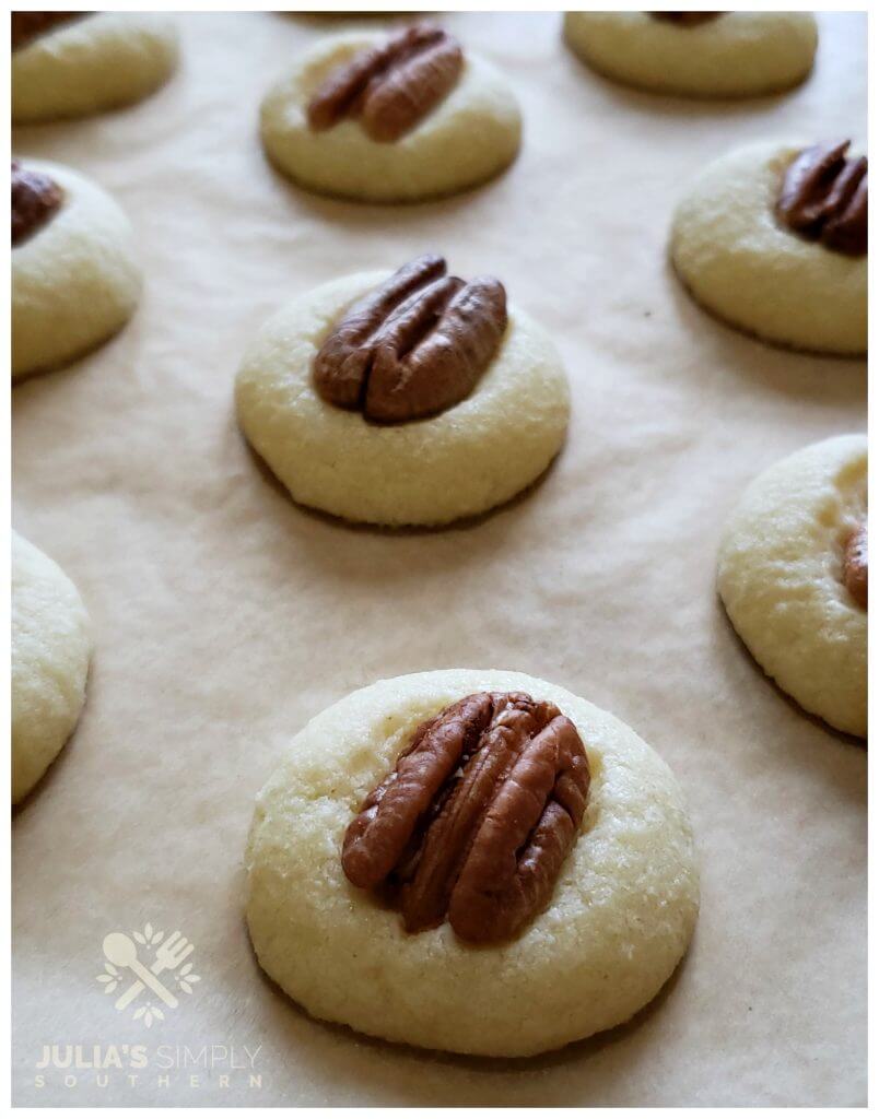 Sheet pan with pecan shortbread cookies