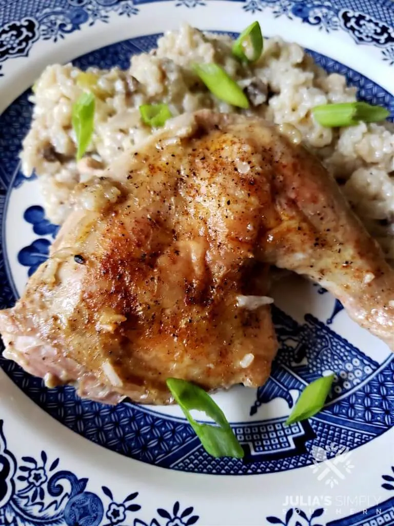 Serving of baked chicken and rice casserole