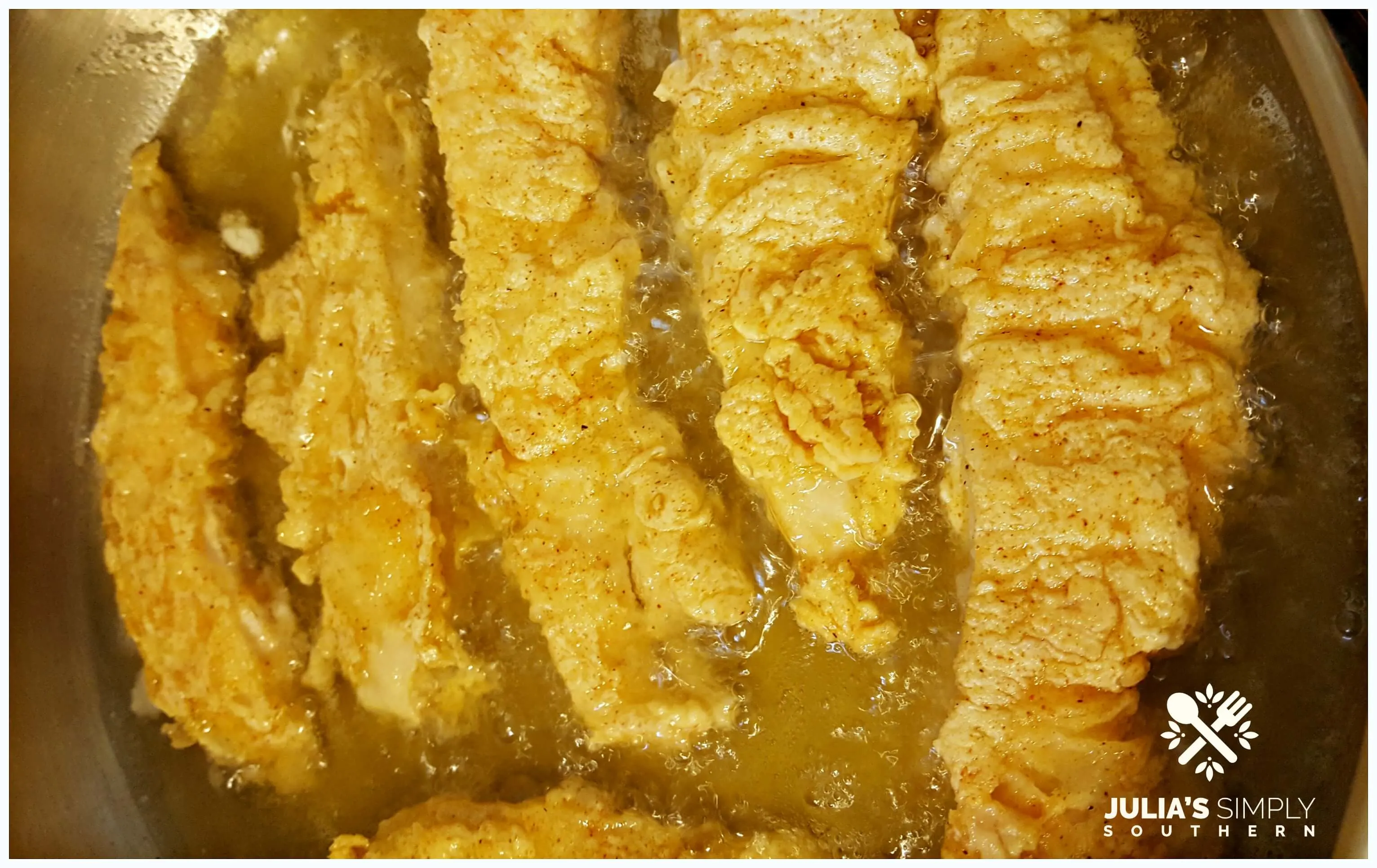 Frying chicken tenders in a Biltmore Stainless Frying Pan