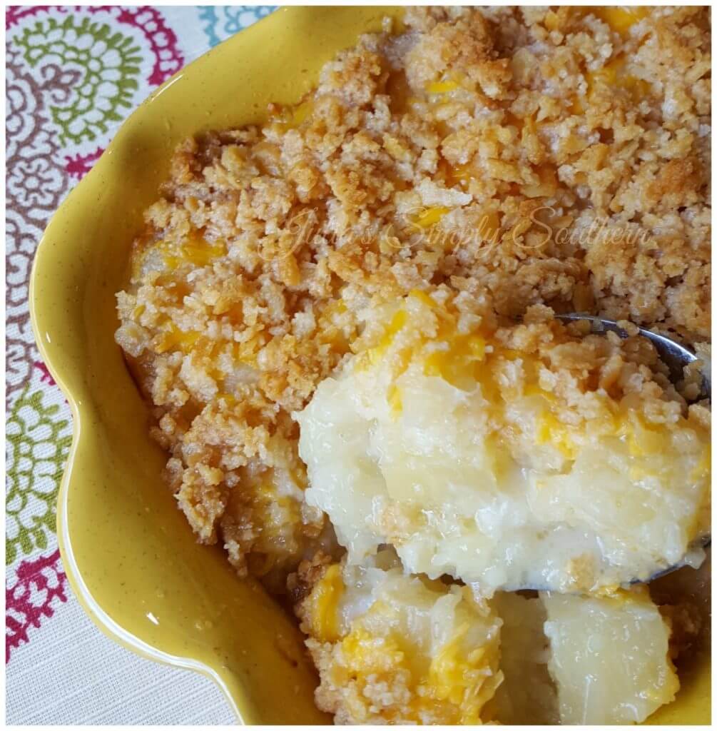 Baked Pineapple Casserole with bread - crackers
