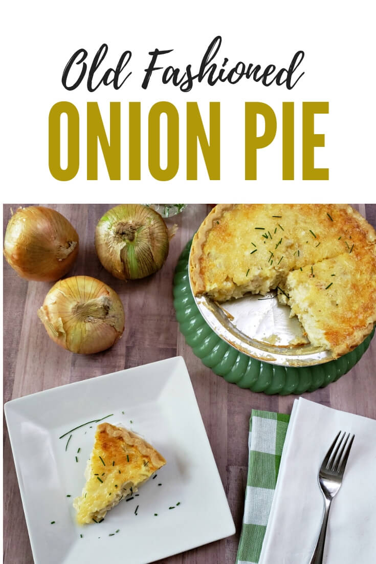 Photo of a Vidalia onion pie with a wedge serving on a white plate