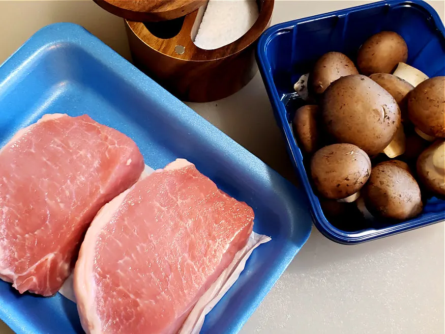 Ingredients to make mushroom pork chops