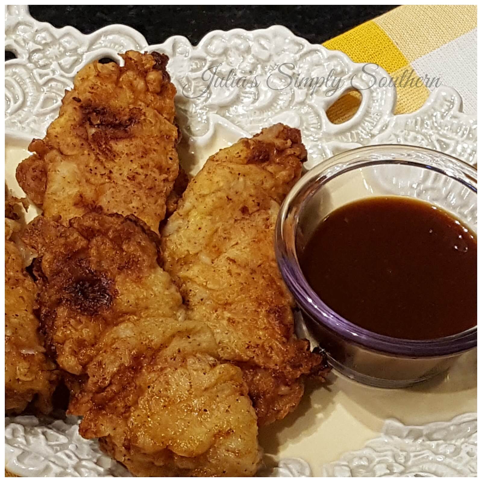 Pork Tender Dippers with homemade barbecue sauce - family meals 