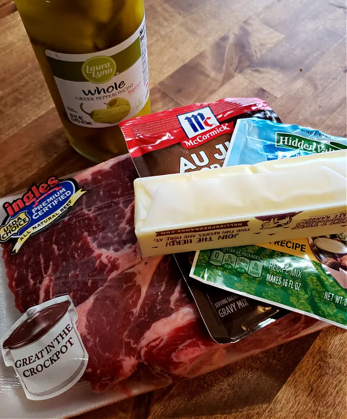 Ingredients needed to make a Mississippi pot roast