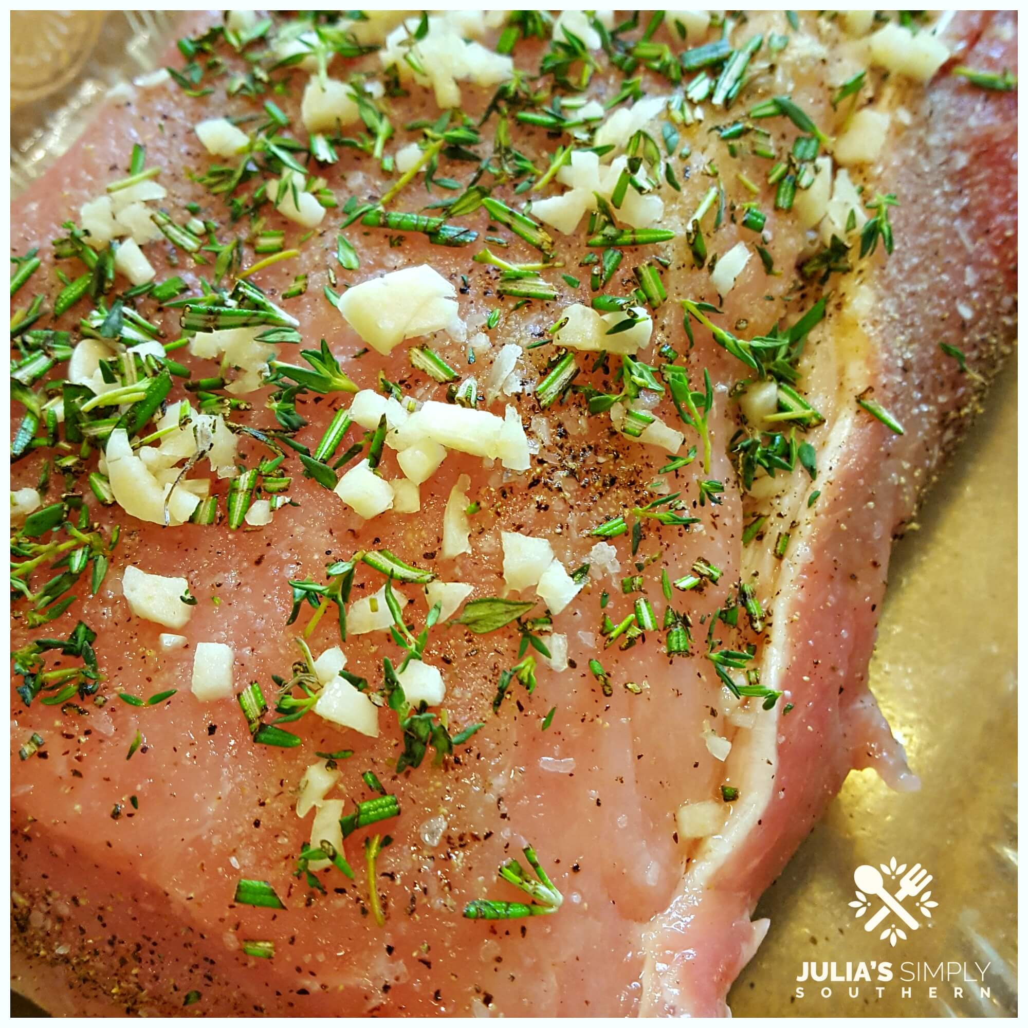 Pork Loin Roast coated with fresh garlic and herbs