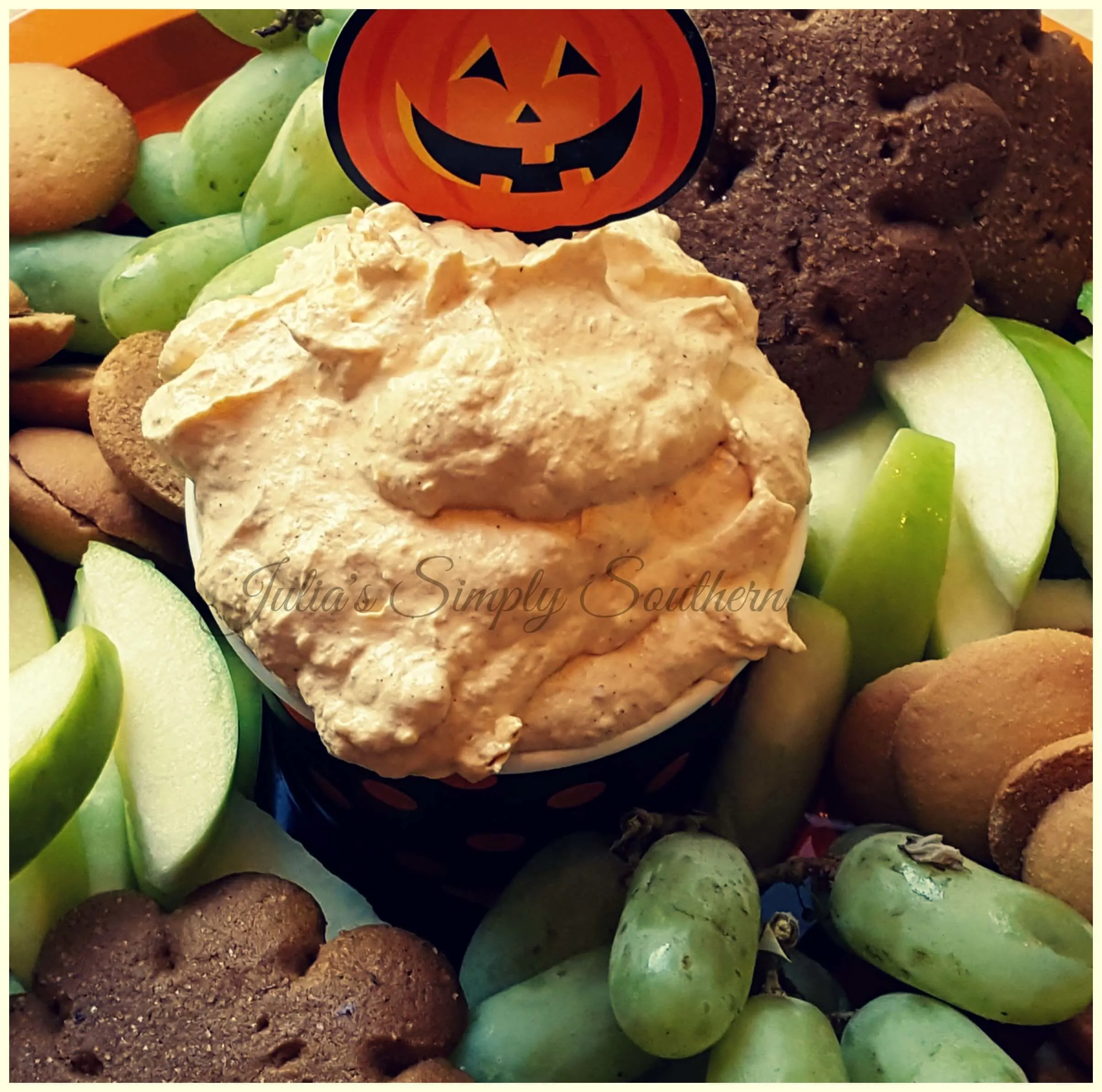 pumpkin fluff party dip with fruit tray