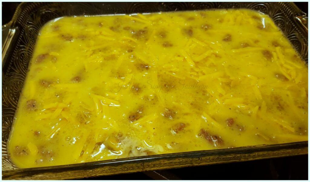 breakfast casserole ready for the oven