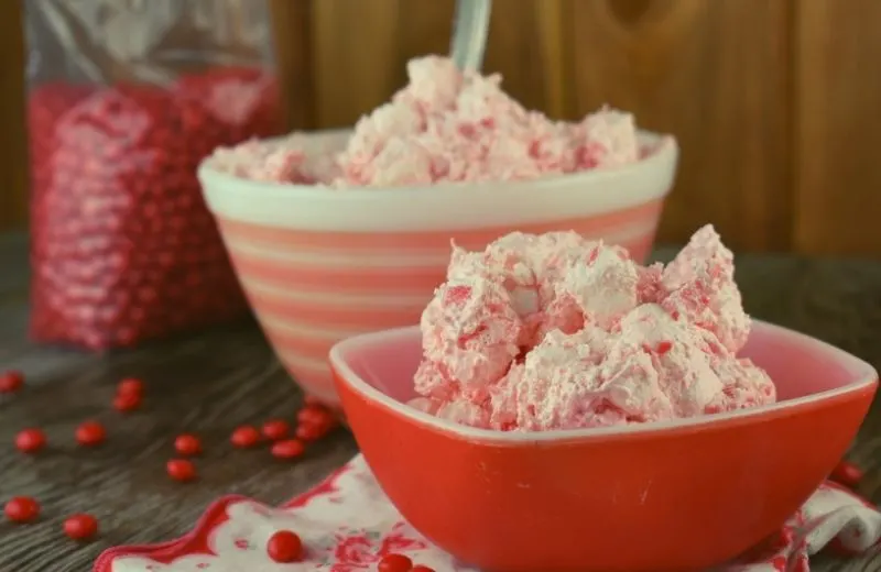 Red Hot Fluff Dessert in a serving bowl