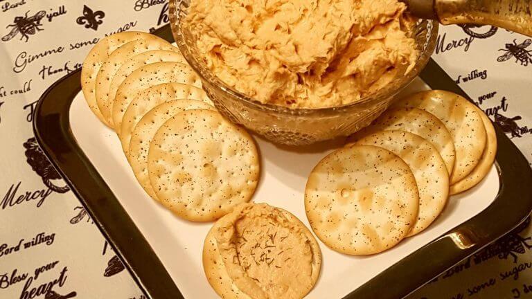 salmon spread dip next to crackers