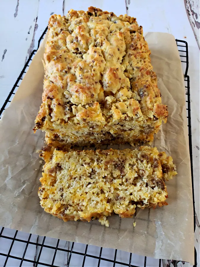 Sausage Bread sliced on parchment paper