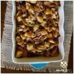 Sausage Pear Stuffing for the holidays in a casserole dish