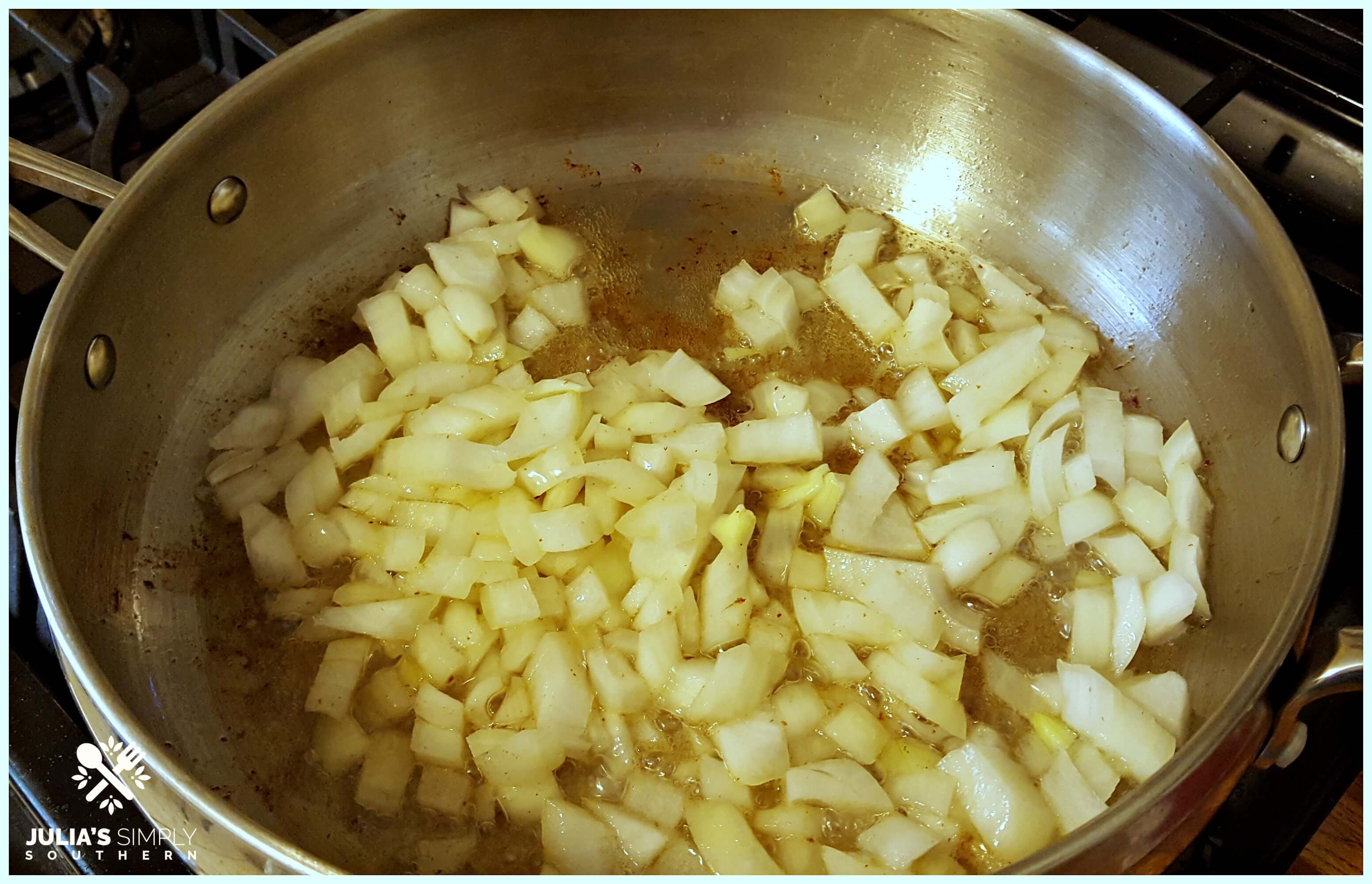 Saute diced Vidalia onion in bacon grease for smothered okra