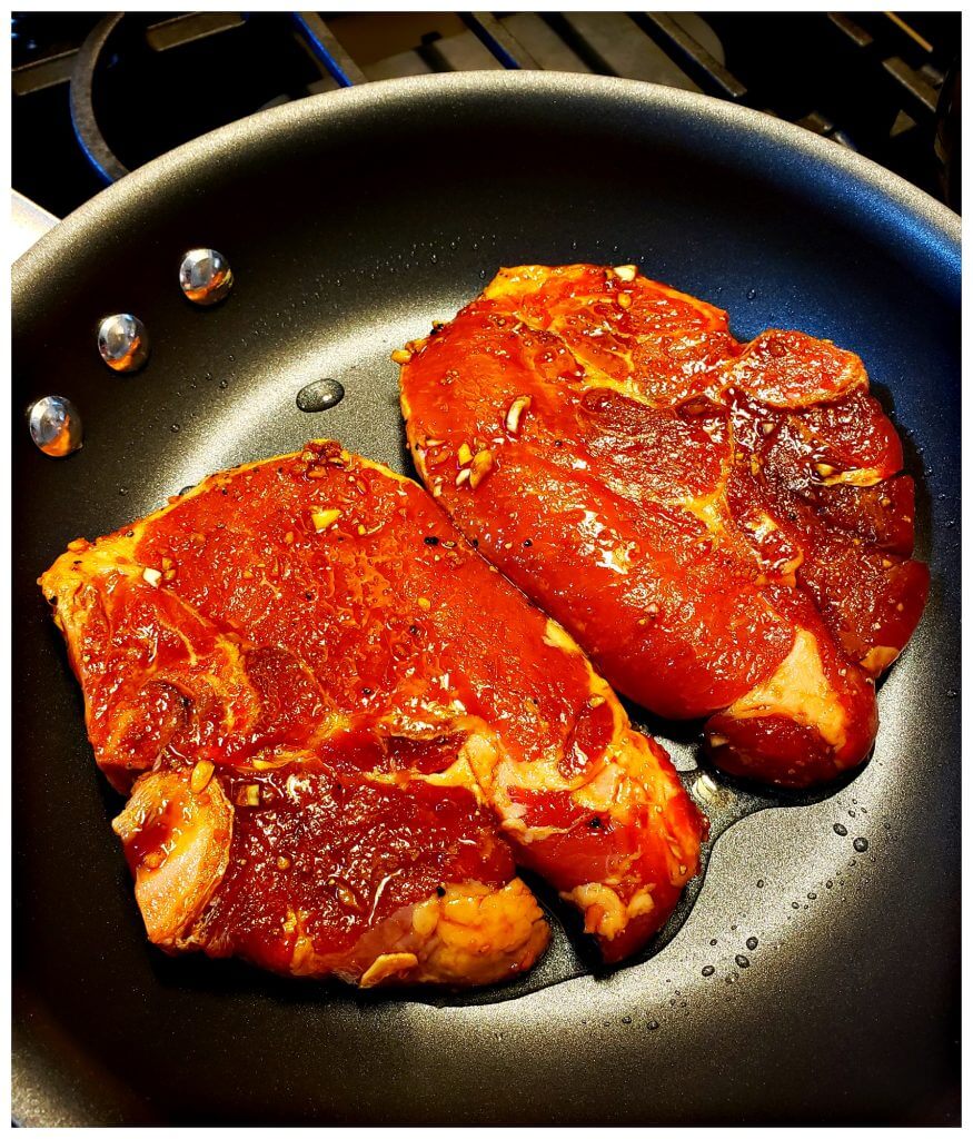 Searing sticky pork chops