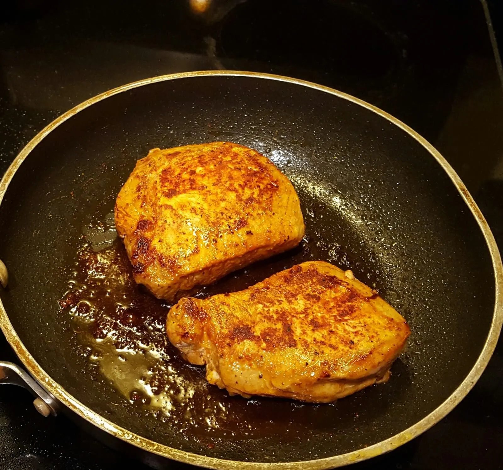 Pan searing pork chops