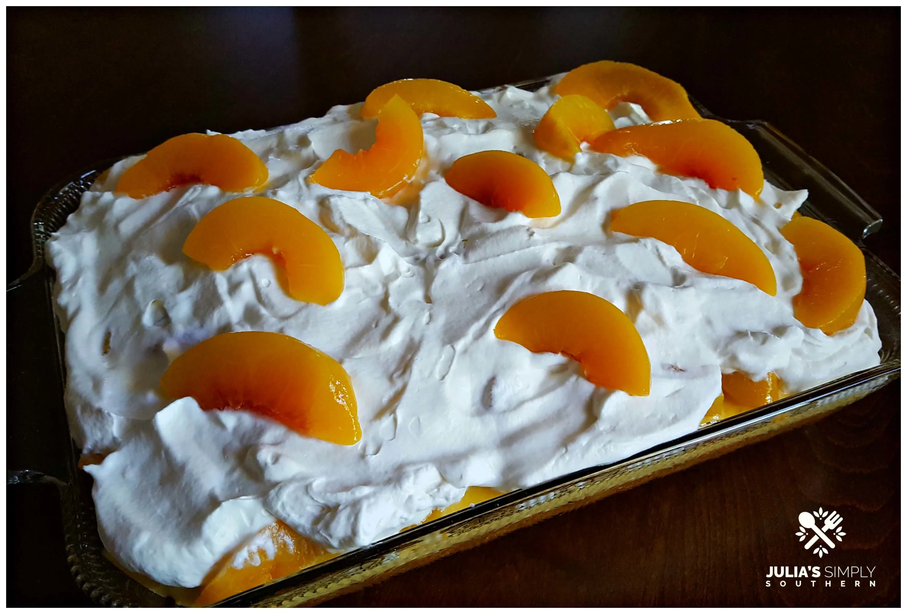 Peaches and Cream Poke Cake Dessert