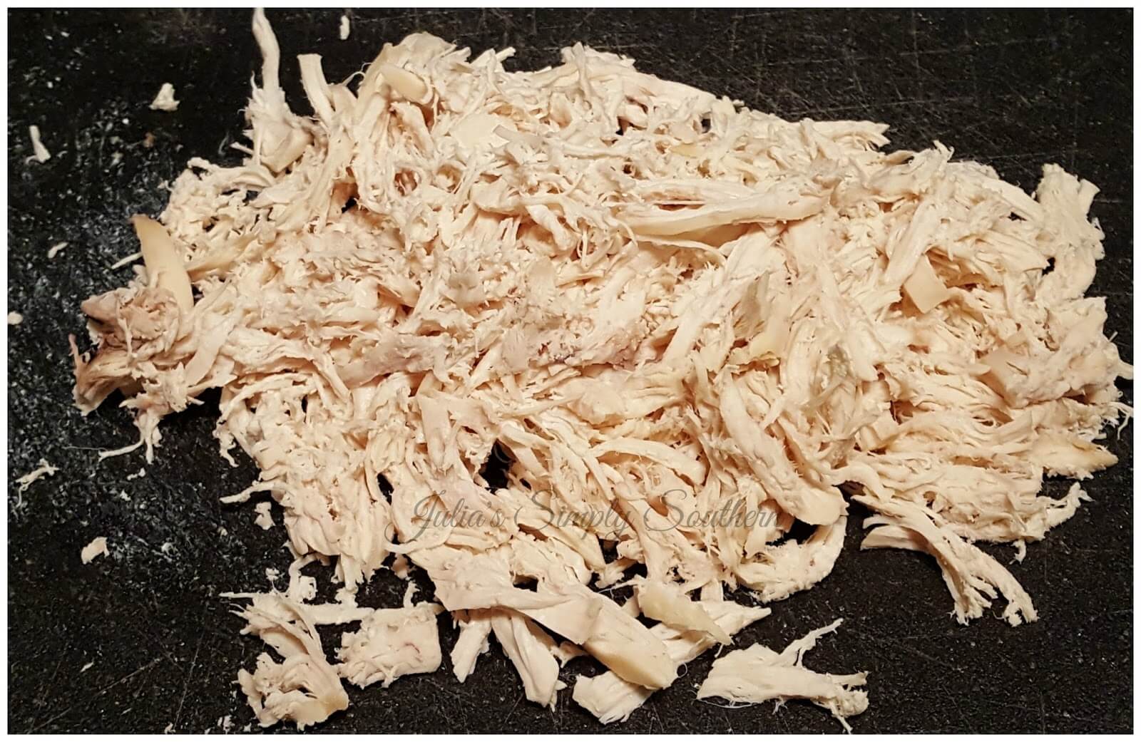 Shredded cooked chicken