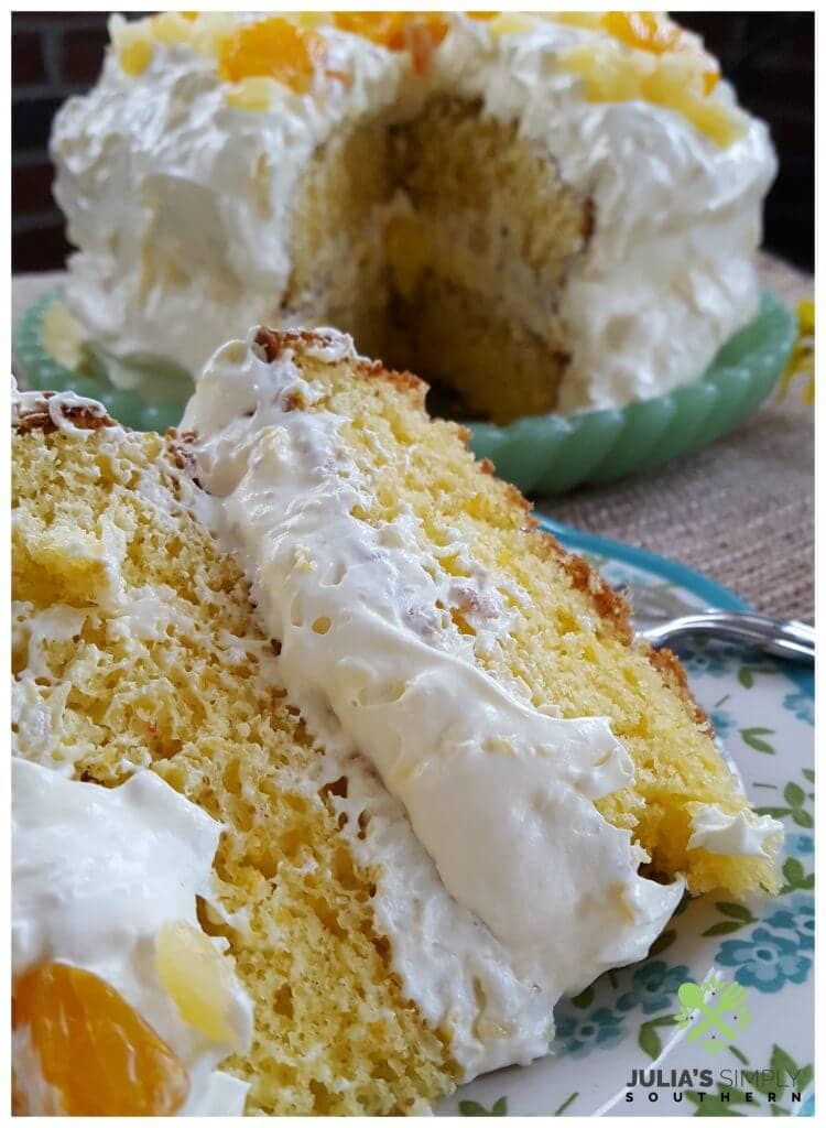 Mandarin Orange Pig Pickin Cake with Pineapple Whipped Frosting