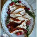 Platter of sliced grilled turkey breast for a small and easy dinner