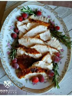 Platter of sliced grilled turkey breast for a small and easy dinner