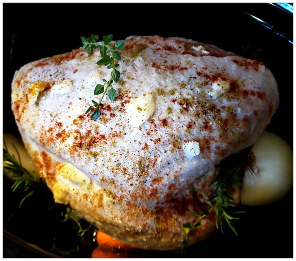 Seasoned turkey breast in slow cooker ready to cook - Crock Pot Turkey Breast Recipe