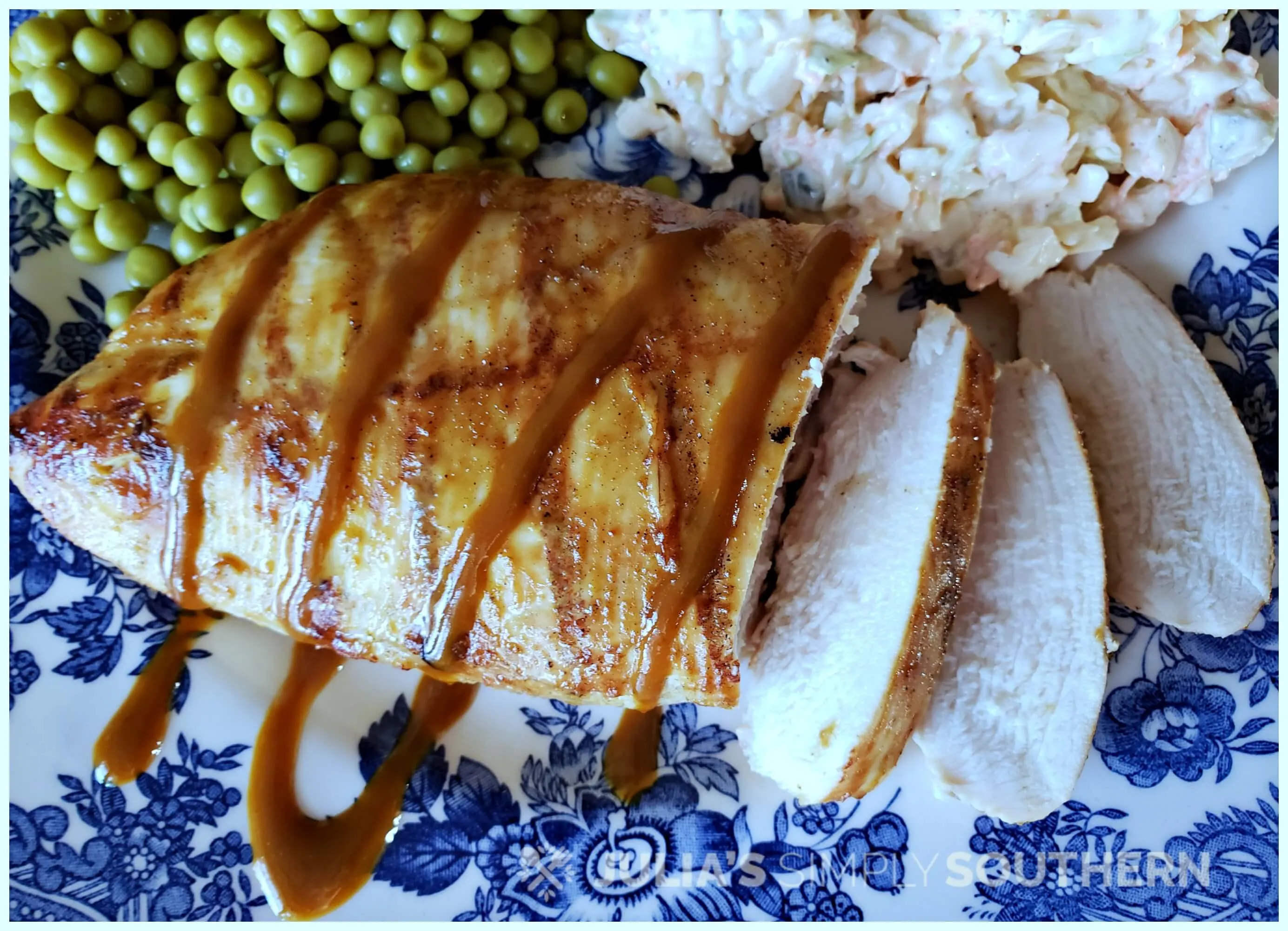Beautiful grilled chicken breast dinner with mustard sauce barbecue