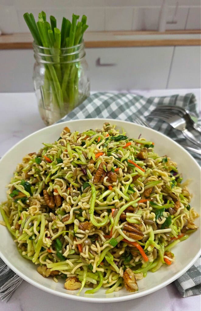 Southern Broccoli Slaw in a white bowl