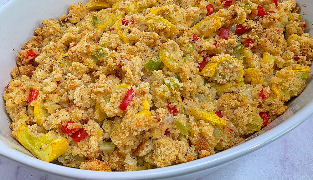 Squash dressing casserole Southern side dish